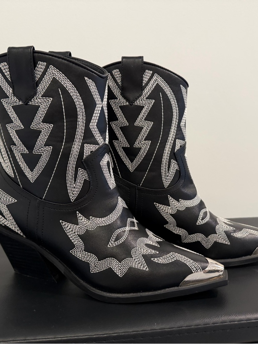 Black Western Embroidered Ankle Boots